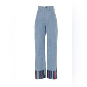 High Rise Blue Jeans with Multicolor Cuffs